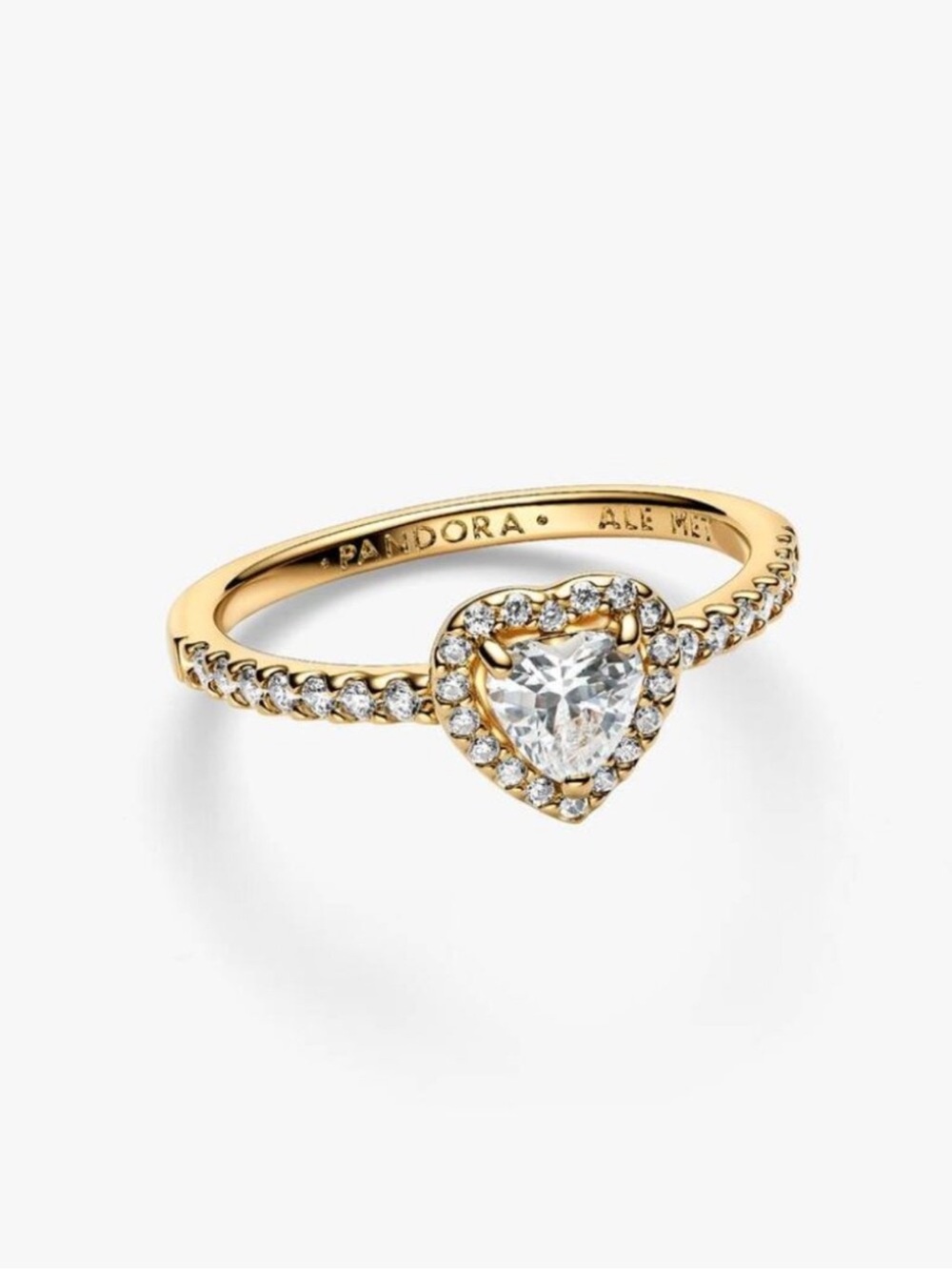 Pandora Gold Heart Halo Ring with Clear Stones and Pavé Band New